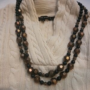 Brown and Black Double-Strand Beaded Necklace